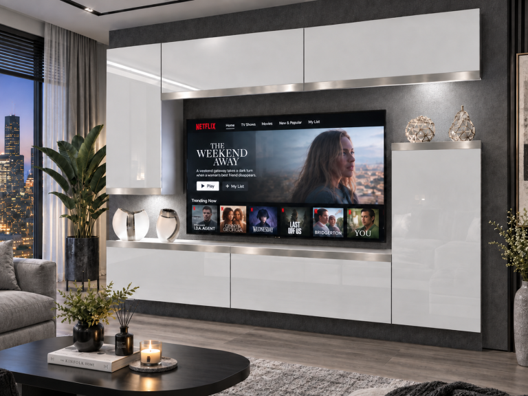 Nappali bútor Prestige 250 cm TV/RTV fehér fényes Gyártó IMP P Woody 8/5/W/W/0/0/SL