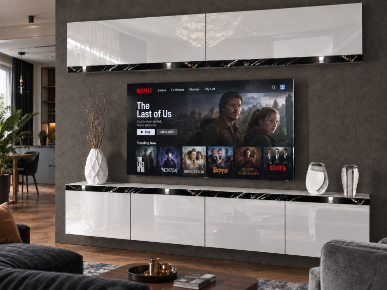 Nappali bútor Prestige 200 cm TV/RTV fehér fényes Gyártó IMP P Brando 6/5/W/W/0/0/CS