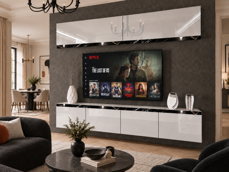 Nappali bútor Prestige 200 cm TV/RTV fehér fényes Gyártó IMP P Brando 6/5/W/W/0/0/CS