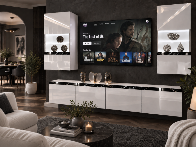 Nappali bútor Prestige 200 cm TV/RTV fehér fényes Gyártó IMP P Keanu 7/5/W/W/0/0/CS