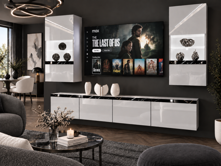 Nappali bútor Prestige 200 cm TV/RTV fehér fényes Gyártó IMP P Keanu 7/5/W/W/0/0/CS