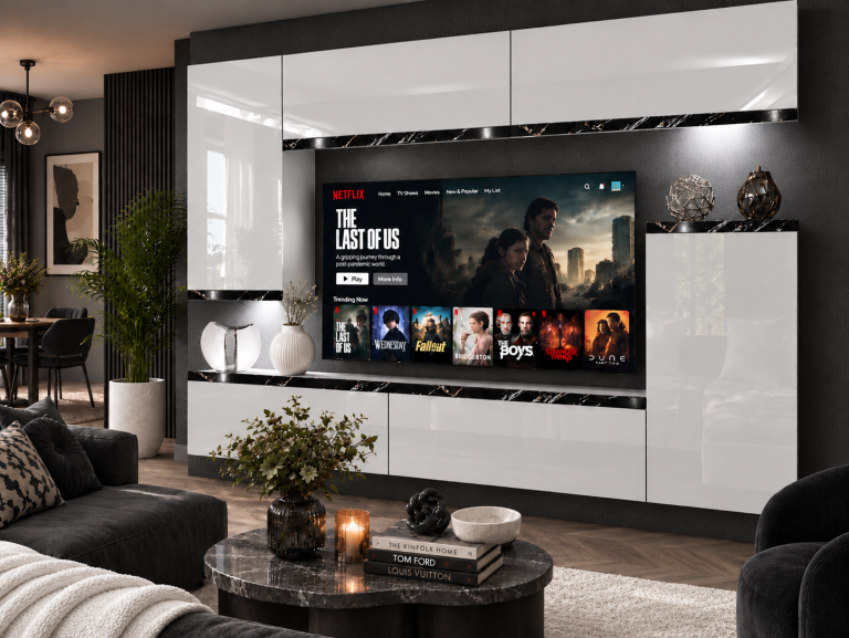 Nappali bútor Prestige 250 cm TV/RTV fehér fényes Gyártó IMP P Woody 8/5/W/W/0/0/CS