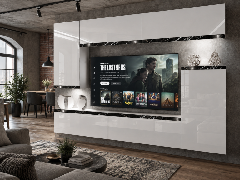 Nappali bútor Prestige 250 cm TV/RTV fehér fényes Gyártó IMP P Woody 8/5/W/W/0/0/CS