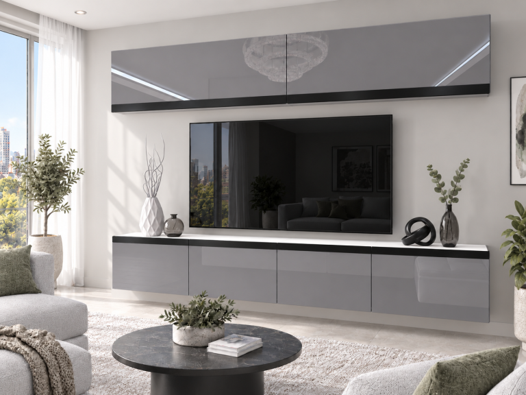 Nappali bútor Prestige 200 cm TV/RTV szürke fényes Gyártó IMP P Brando 6/5/W/S/0/0/CM
