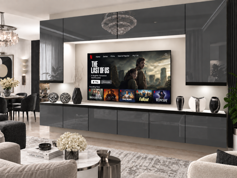 Nappali bútor Prestige 300 cm TV/RTV szürke fényes Gyártó IMP P Monroe 2/5/W/S/0/0/CM