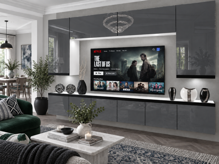 Nappali bútor Prestige 300 cm TV/RTV szürke fényes Gyártó IMP P Monroe 2/5/W/S/0/0/CM