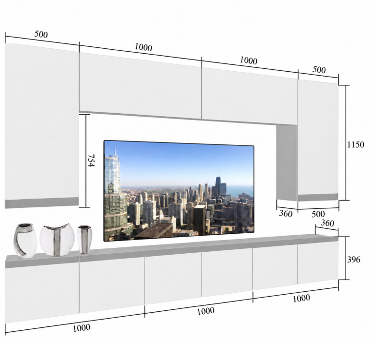 Nappali bútor Prestige 300 cm TV/RTV szürke fényes Gyártó IMP P Monroe 2/5/W/S/0/0/CM