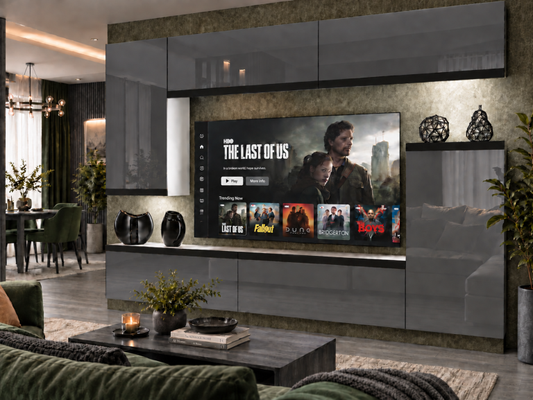 Nappali bútor Prestige 250 cm TV/RTV szürke fényes Gyártó IMP P Woody 8/5/W/S/0/0/CM