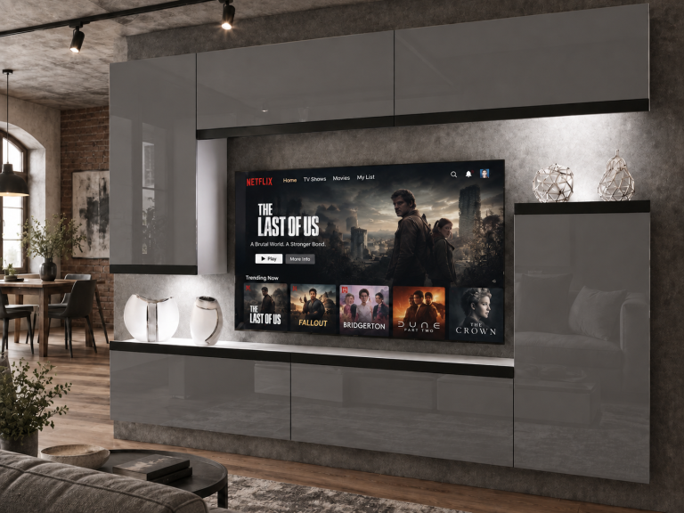 Nappali bútor Prestige 250 cm TV/RTV szürke fényes Gyártó IMP P Woody 8/5/W/S/0/0/CM