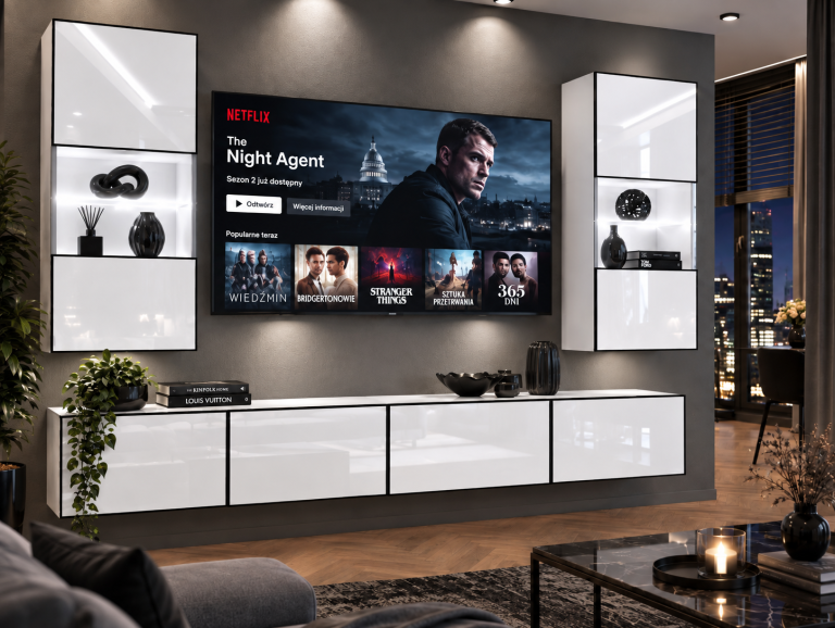 Nappali bútor Linea 200 cm TV/RTV fehér fényes Gyártó IMP L Keanu 7/5/W/W/0/0