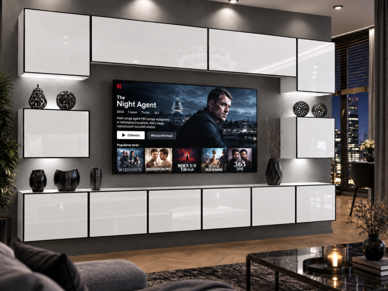 Nappali bútor Linea 300 cm TV/RTV fehér fényes Gyártó IMP L Tarantino 3/5/W/W/0/0