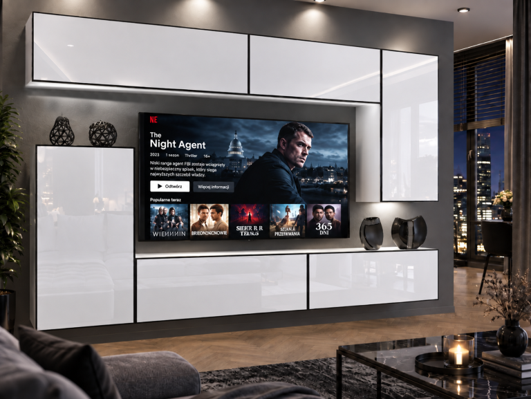 Nappali bútor Linea 250 cm TV/RTV fehér fényes Gyártó IMP L Woody 8/5/W/W/0/0