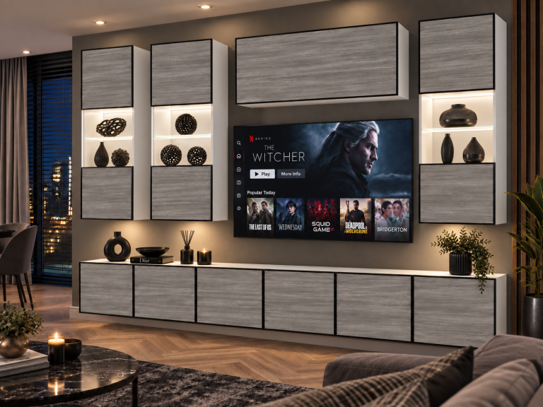 Nappali bútor Linea 300 cm TV/RTV szürke antracit grafitos Gyártó IMP L Pacino 5/5/W/GW1/0/0