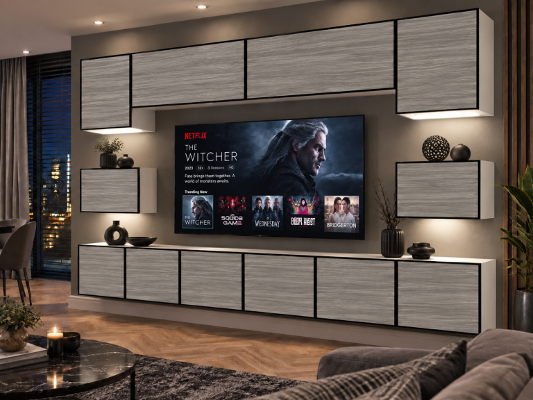 Nappali bútor Linea 300 cm TV/RTV szürke antracit grafitos Gyártó IMP L Tarantino 3/5/W/GW1/0/0