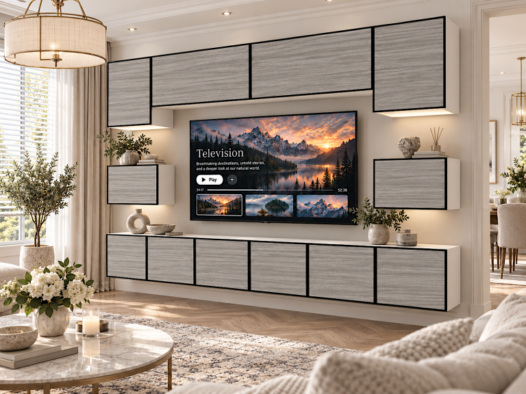 Nappali bútor Linea 300 cm TV/RTV szürke antracit grafitos Gyártó IMP L Tarantino 3/5/W/GW1/0/0