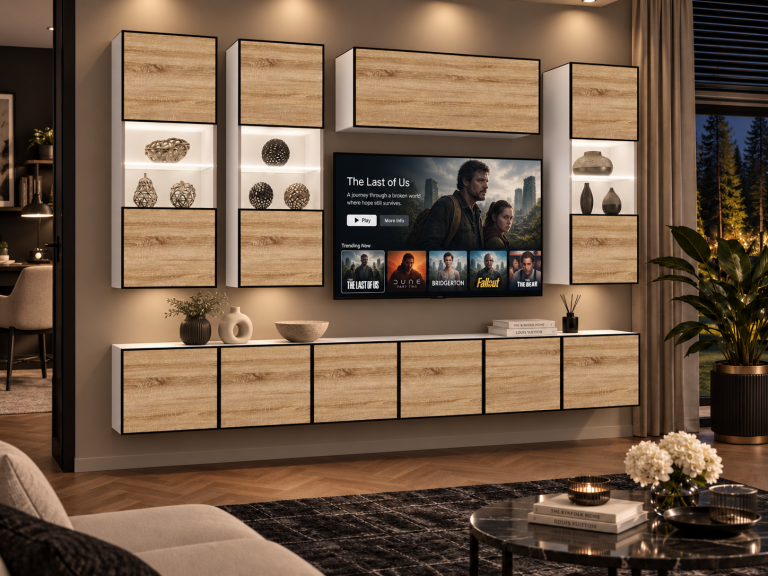 Nappali bútor Linea 300 cm TV/RTV tölgyfa wotan tölgy sonoma tölgy Gyártó IMP L Pacino 5/5/W/DS/0/0