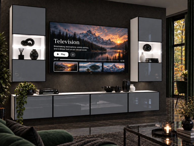 Nappali bútor Linea 200 cm TV/RTV szürke fényes Gyártó IMP L Keanu 7/5/W/S/0/0