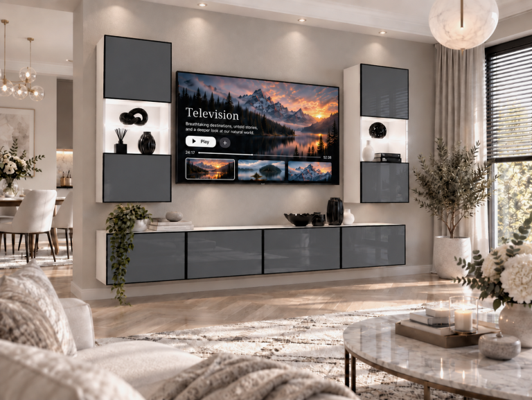 Nappali bútor Linea 200 cm TV/RTV szürke fényes Gyártó IMP L Keanu 7/5/W/S/0/0