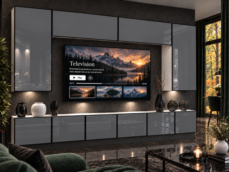 Nappali bútor Linea 300 cm TV/RTV szürke fényes Gyártó IMP L Monroe 2/5/W/S/0/0
