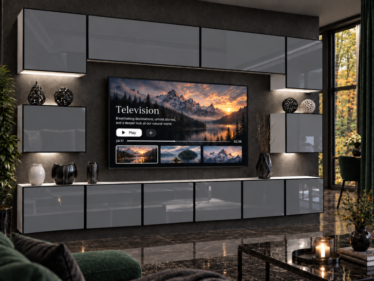 Nappali bútor Linea 300 cm TV/RTV szürke fényes Gyártó IMP L Tarantino 3/5/W/S/0/0