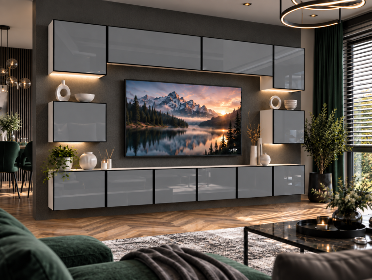 Nappali bútor Linea 300 cm TV/RTV szürke fényes Gyártó IMP L Tarantino 3/5/W/S/0/0
