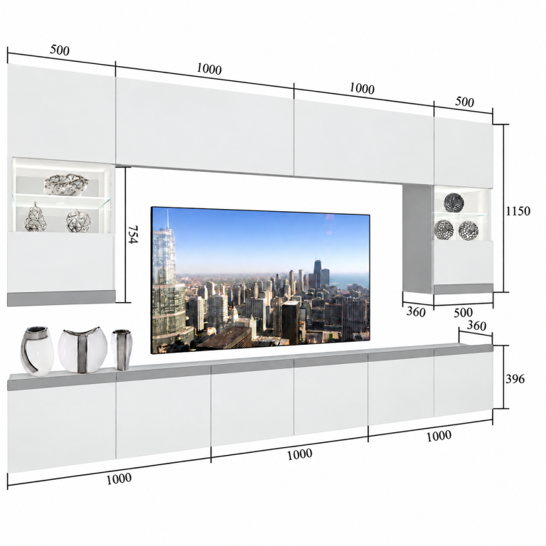 Nappali bútor Prestige 300 cm TV/RTV fehér fényes Gyártó IMP P1 Nolan 1/5/W/W/0/0/CS