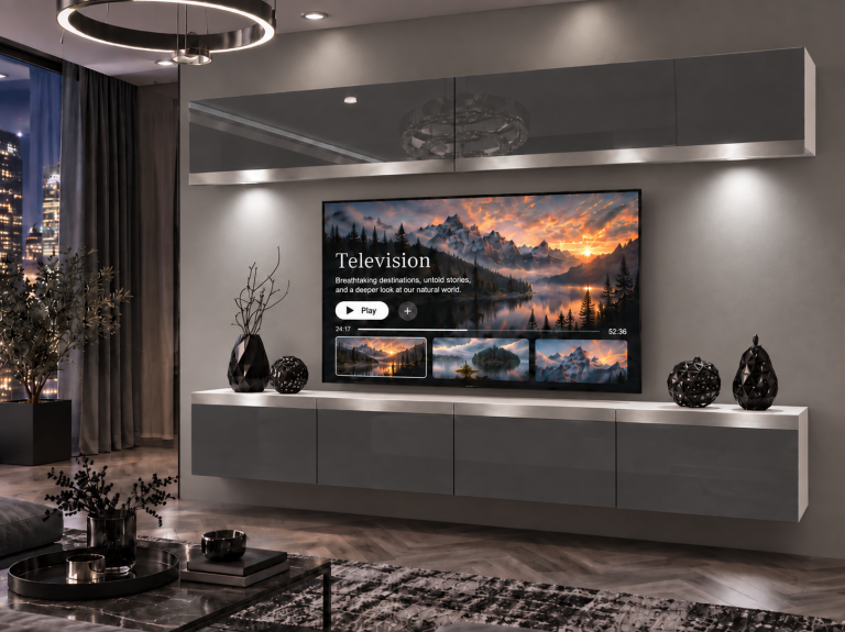 Nappali bútor Prestige 200 cm TV/RTV szürke fényes Gyártó IMP P Brando 6/5/W/S/0/0/SL