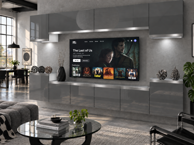 Nappali bútor Prestige 300 cm TV/RTV szürke fényes Gyártó IMP P Hepburn 4/5/W/S/0/0/SL