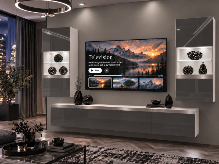 Nappali bútor Prestige 200 cm TV/RTV szürke fényes Gyártó IMP P Keanu 7/5/W/S/0/0/SL