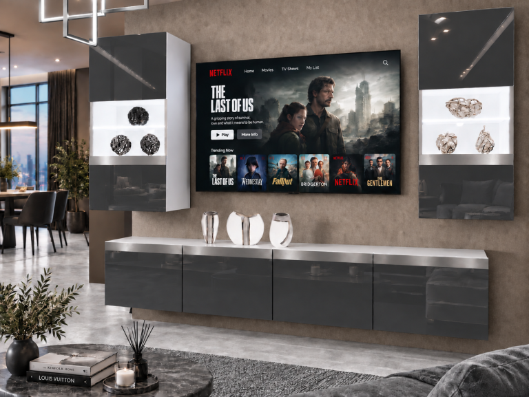 Nappali bútor Prestige 200 cm TV/RTV szürke fényes Gyártó IMP P Keanu 7/5/W/S/0/0/SL
