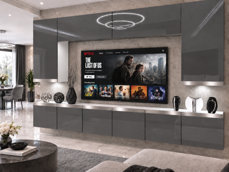 Nappali bútor Prestige 300 cm TV/RTV szürke fényes Gyártó IMP P Monroe 2/5/W/S/0/0/SL