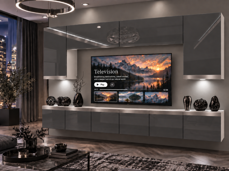 Nappali bútor Prestige 300 cm TV/RTV szürke fényes Gyártó IMP P Monroe 2/5/W/S/0/0/SL