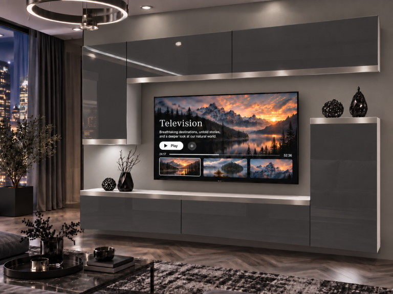 Nappali bútor Prestige 250 cm TV/RTV szürke fényes Gyártó IMP P Woody 8/5/W/S/0/0/SL
