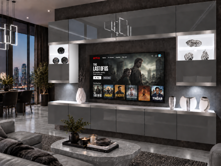 Nappali bútor Prestige 300 cm TV/RTV szürke fényes Gyártó IMP P2 Nolan 1/5/W/S/0/0/SL
