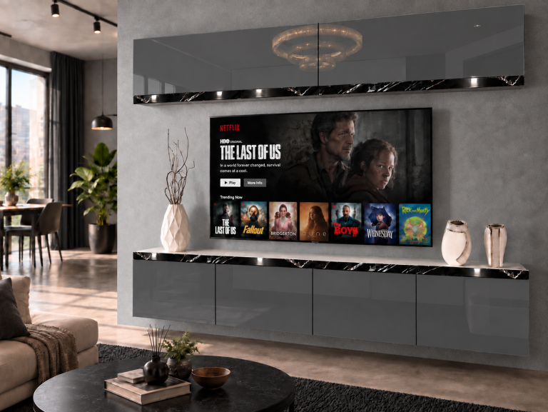 Nappali bútor Prestige 200 cm TV/RTV szürke fényes Gyártó IMP P Brando 6/5/W/S/0/0/CS