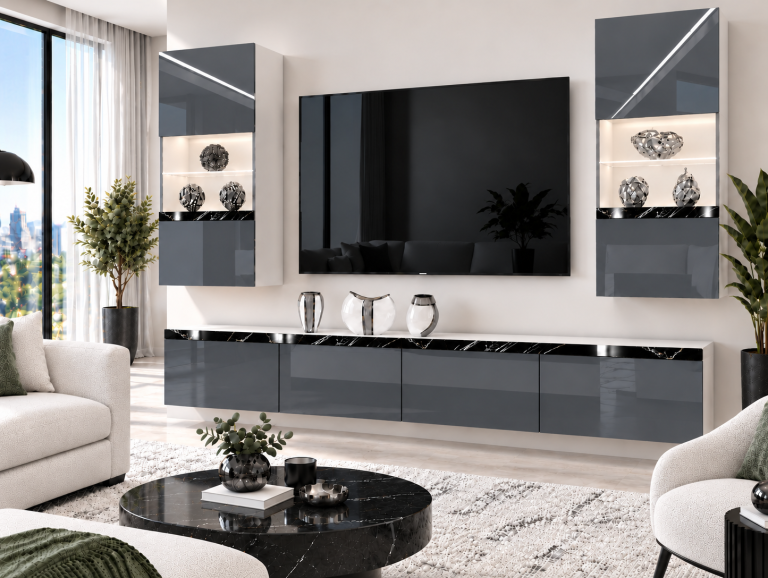 Nappali bútor Prestige 200 cm TV/RTV szürke fényes Gyártó IMP P Keanu 7/5/W/S/0/0/CS