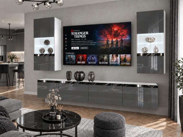 Nappali bútor Prestige 200 cm TV/RTV szürke fényes Gyártó IMP P Keanu 7/5/W/S/0/0/CS