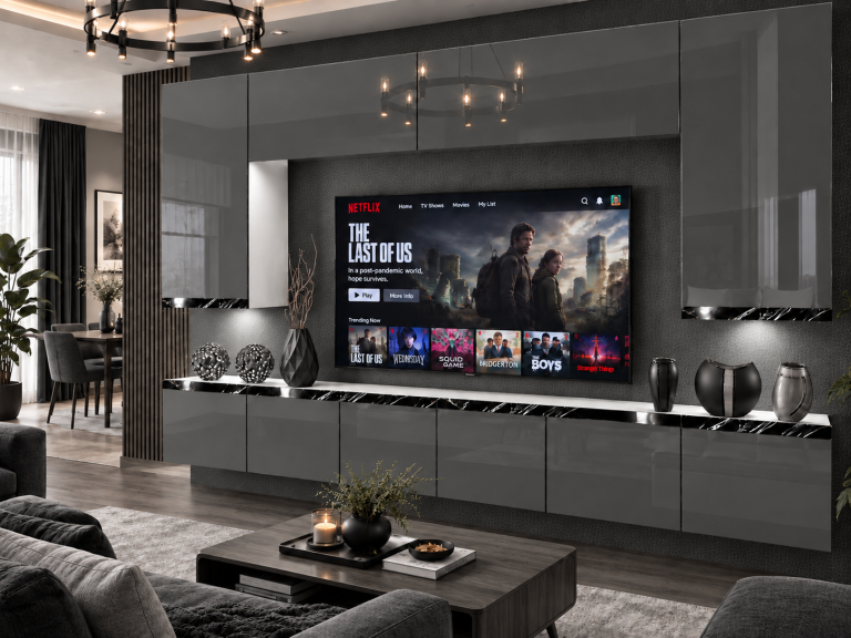 Nappali bútor Prestige 300 cm TV/RTV szürke fényes Gyártó IMP P Monroe 2/5/W/S/0/0/CS