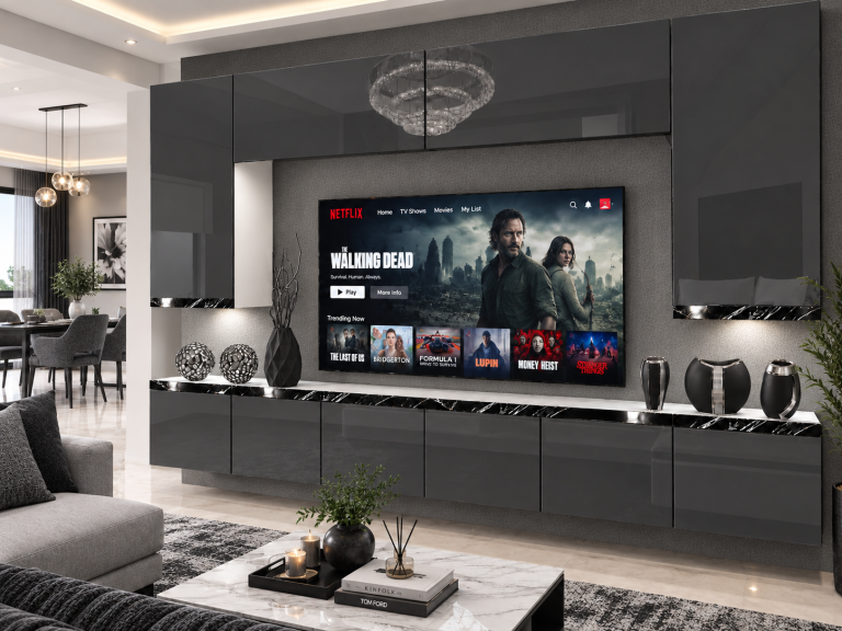 Nappali bútor Prestige 300 cm TV/RTV szürke fényes Gyártó IMP P Monroe 2/5/W/S/0/0/CS