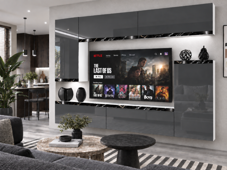 Nappali bútor Prestige 250 cm TV/RTV szürke fényes Gyártó IMP P Woody 8/5/W/S/0/0/CS