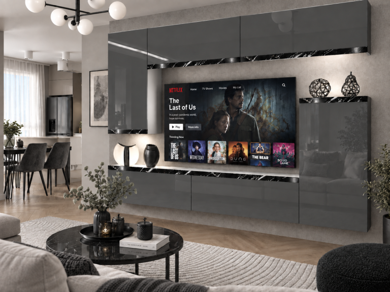 Nappali bútor Prestige 250 cm TV/RTV szürke fényes Gyártó IMP P Woody 8/5/W/S/0/0/CS