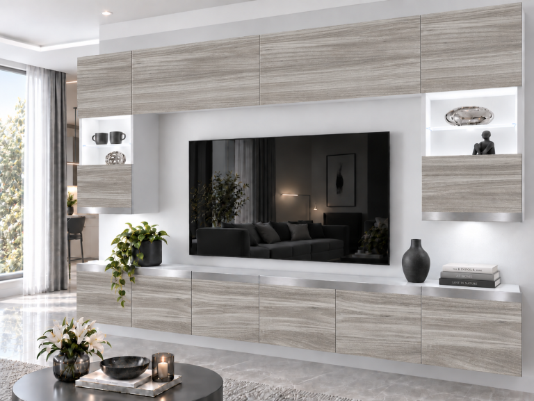 Nappali bútor Prestige 300 cm TV/RTV szürke antracit grafitos Gyártó IMP P1 Nolan 1/5/W/GW1/0/0/SL