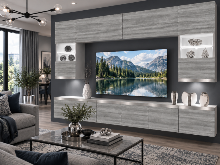 Nappali bútor Prestige 300 cm TV/RTV szürke antracit grafitos Gyártó IMP P1 Nolan 1/5/W/GW1/0/0/SL