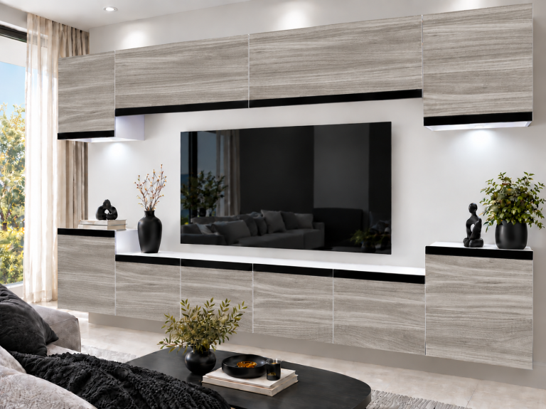 Nappali bútor Prestige 300 cm TV/RTV szürke antracit grafitos Gyártó IMP P Hepburn 4/5/W/GW1/0/0/CM