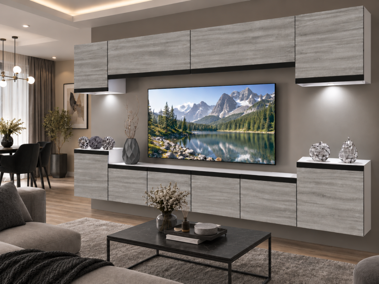 Nappali bútor Prestige 300 cm TV/RTV szürke antracit grafitos Gyártó IMP P Hepburn 4/5/W/GW1/0/0/CM