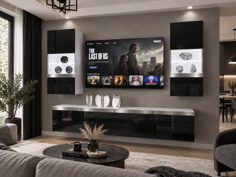 Nappali bútor Prestige 200 cm TV/RTV fekete fényes Gyártó IMP P Keanu 7/5/W/B/0/0/SL