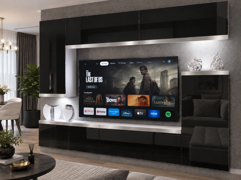 Nappali bútor Prestige 250 cm TV/RTV fekete fényes Gyártó IMP P Woody 8/5/W/B/0/0/SL