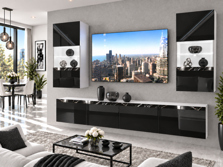Nappali bútor Prestige 200 cm TV/RTV fekete fényes Gyártó IMP P Keanu 7/5/W/B/0/0/CS