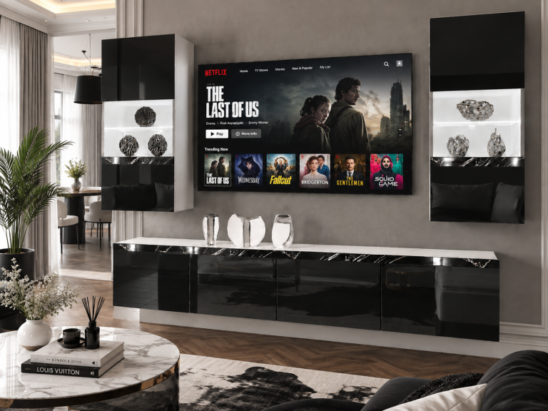 Nappali bútor Prestige 200 cm TV/RTV fekete fényes Gyártó IMP P Keanu 7/5/W/B/0/0/CS