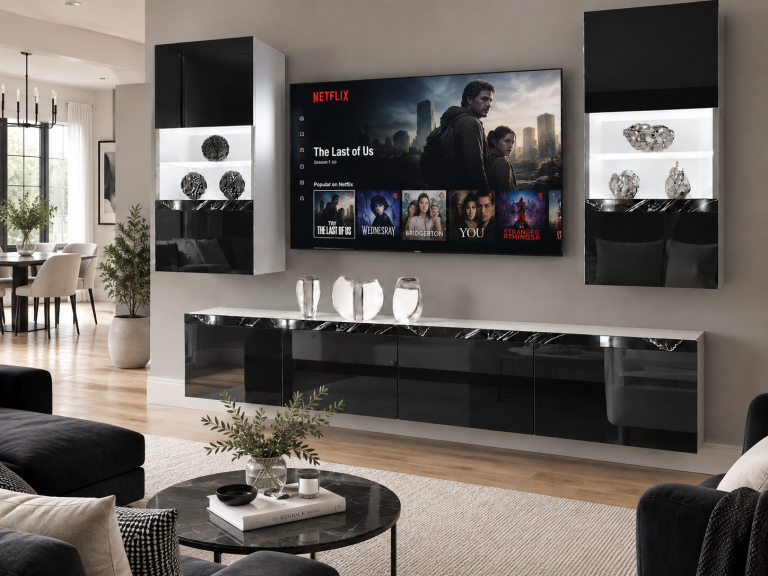 Nappali bútor Prestige 200 cm TV/RTV fekete fényes Gyártó IMP P Keanu 7/5/W/B/0/0/CS